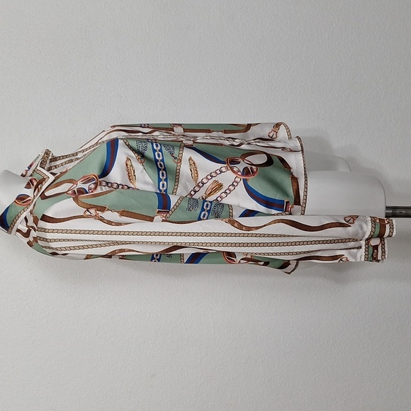 Her Bottari Sage Green Multicolor Western Chain Rope Button Down Blouse Size M - Picture 4 of 12